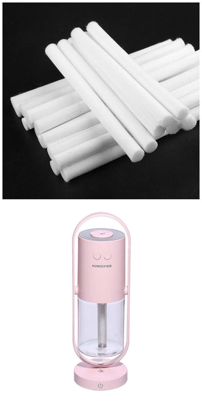 Cotton swabs and anion humidifier in pink color, showcasing accessories for maintenance and usage.