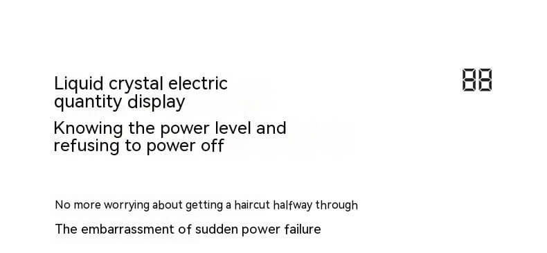 Liquid crystal display showing power level for LED electric hair clipper, ensuring uninterrupted use during haircuts.