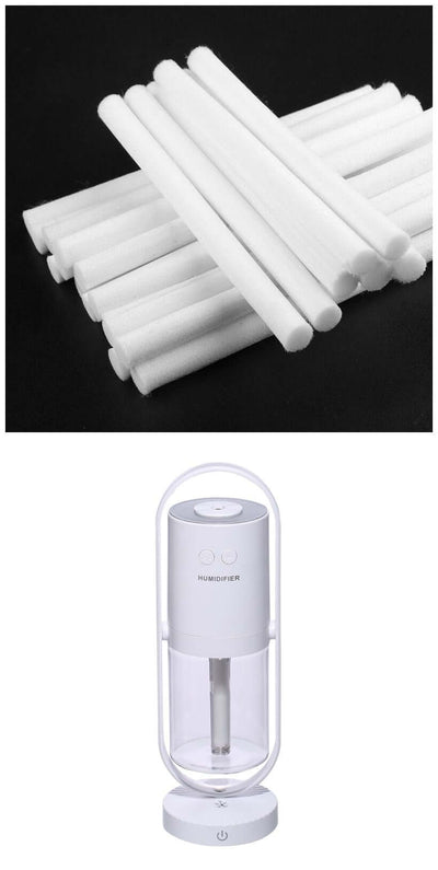 White cotton swabs for anion humidifier maintenance, featuring a sleek humidifier design below.