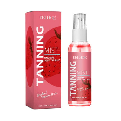 EELHOE Tanning Mist bottle and packaging featuring strawberry design for a sun-kissed glow and moisture.