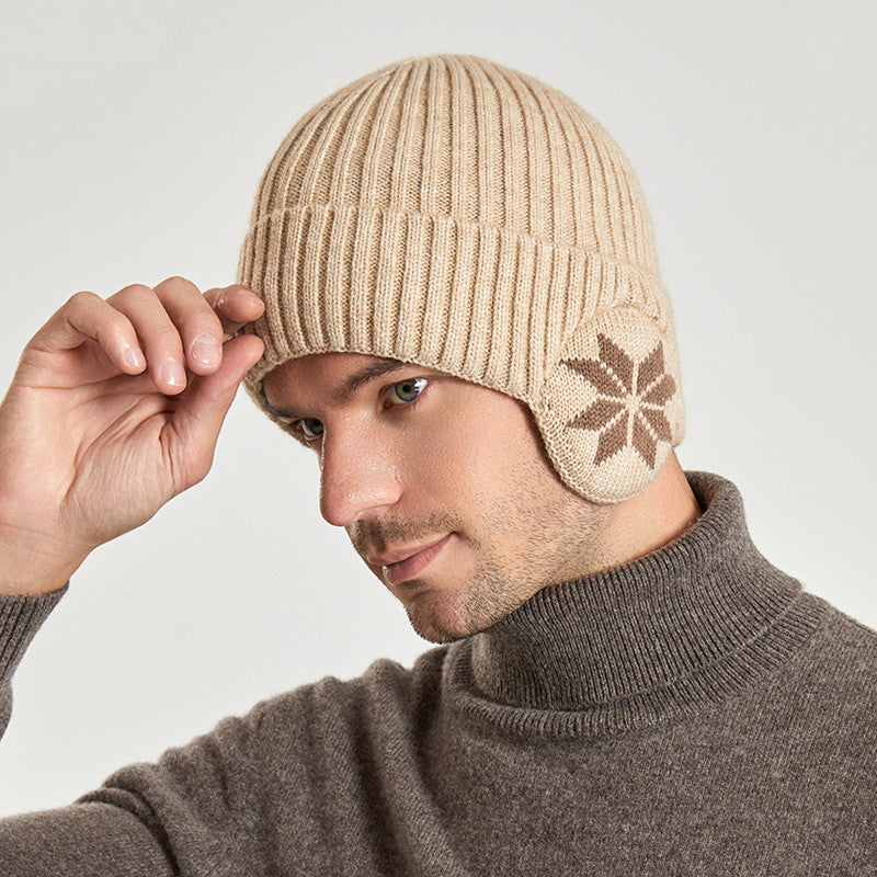 Thermo-Strickmütze aus Wolle für Herren, mit Fleece gefüttert, verdickte Winter-Trendprodukte