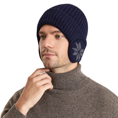 Thermo-Strickmütze aus Wolle für Herren, mit Fleece gefüttert, verdickte Winter-Trendprodukte